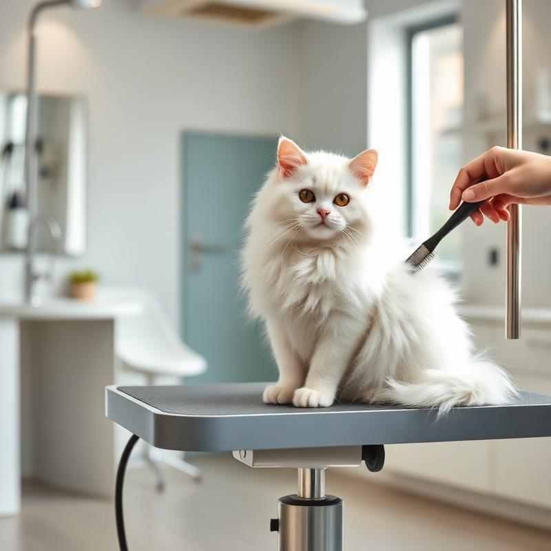 Gatto a pelo lungo durante la toelettatura